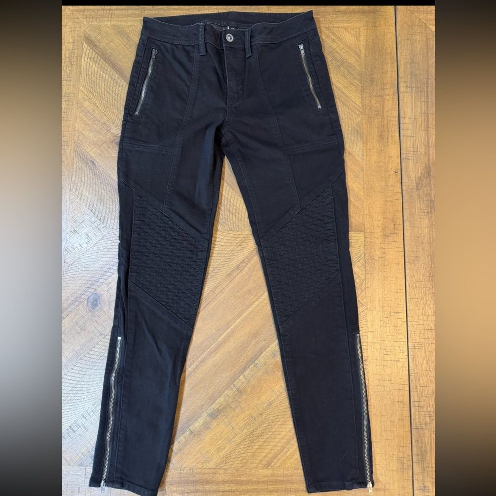 Skingraft Black Moto Skinny Jeans With Quilted Panels And Zipper Details Size 28 - Picture 4 of 16